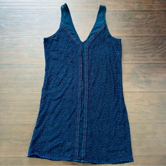 Abercrombie & Fitch Classic Navy See-Through Sheer Floral Lace A-Line Dress | L - Picture 6 of 6
